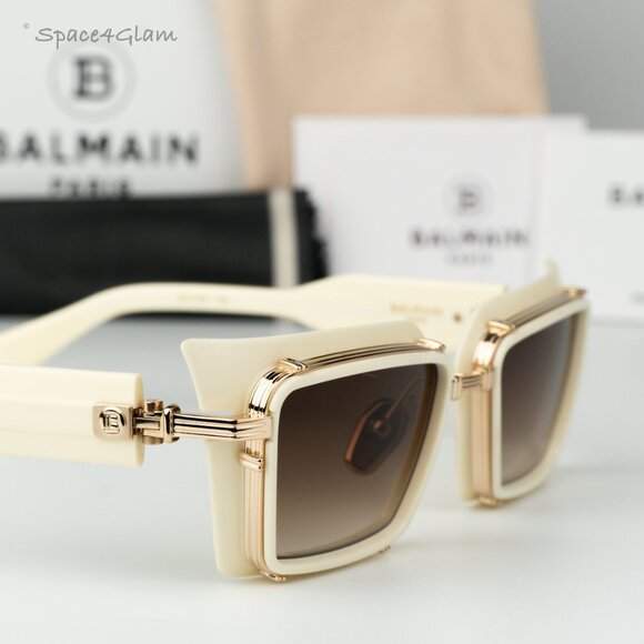 Balmain Men Sunglasses Bone Gold Brown Rectangle ADMIRABLE BPS-130C-52 NEW - Picture 4 of 13